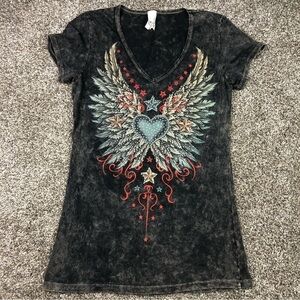 Liberty Wear Vintage Flying Heart Short Sleeve Shirt Size Medium